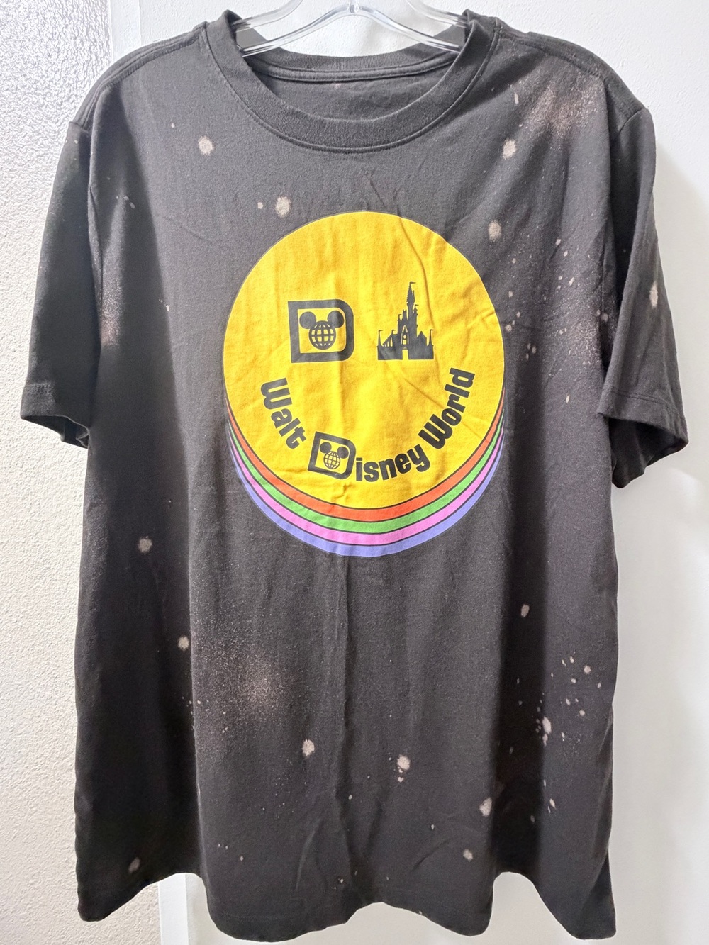 Disney Black Tee with Yellow & Rainbow Graphic
